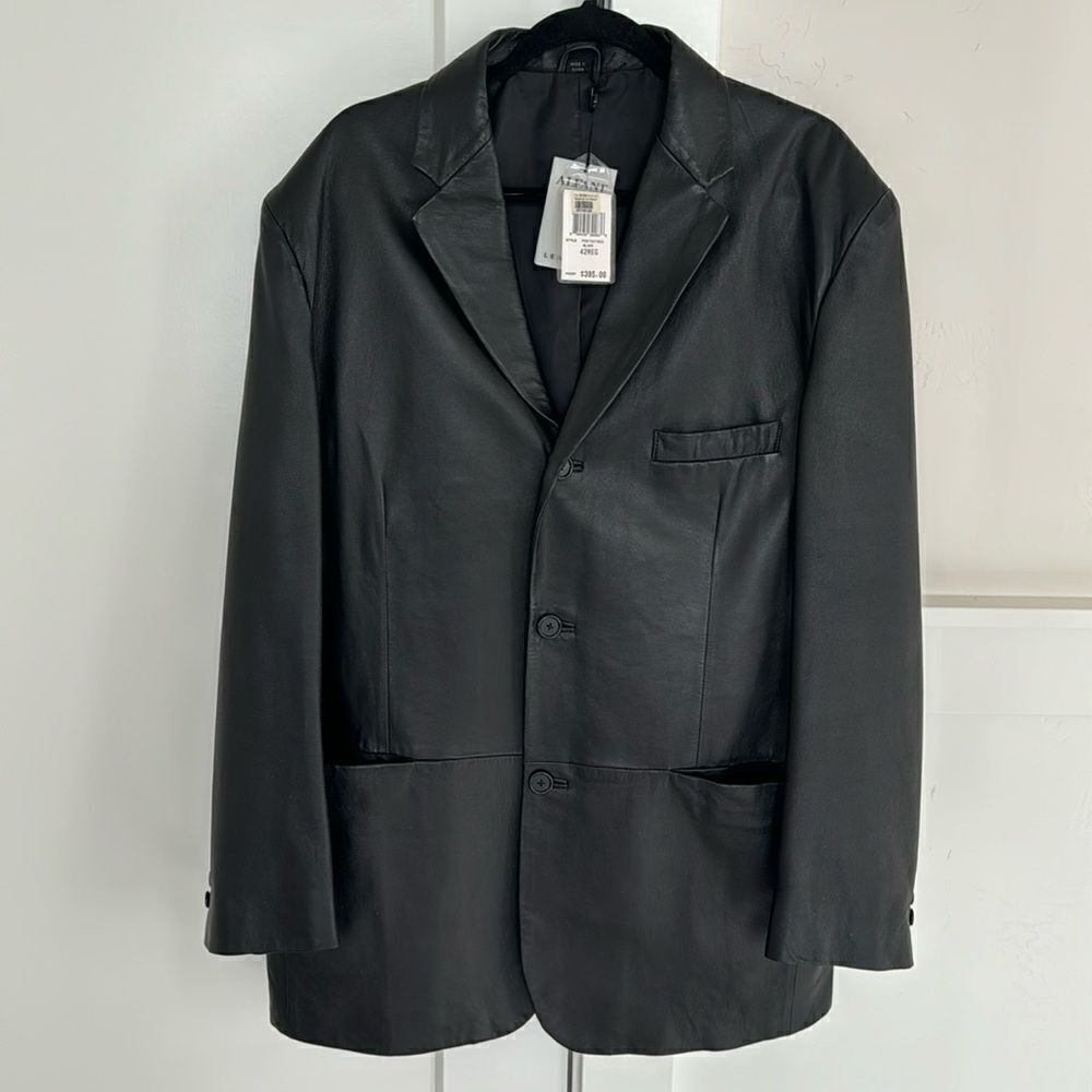 Alfani Men’s Black Genuine Leather Jacket Blazer Sleek Dress Coat Sz 42 REG NWT